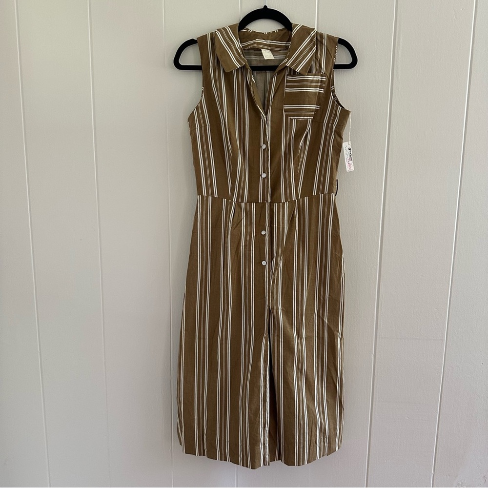 Vintage Striped Sleeveless Dress/Culotte  - Brown and White